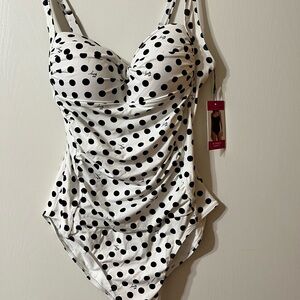 Betsey Johnson Black and White Polka Dot One-Piece Swimsuit